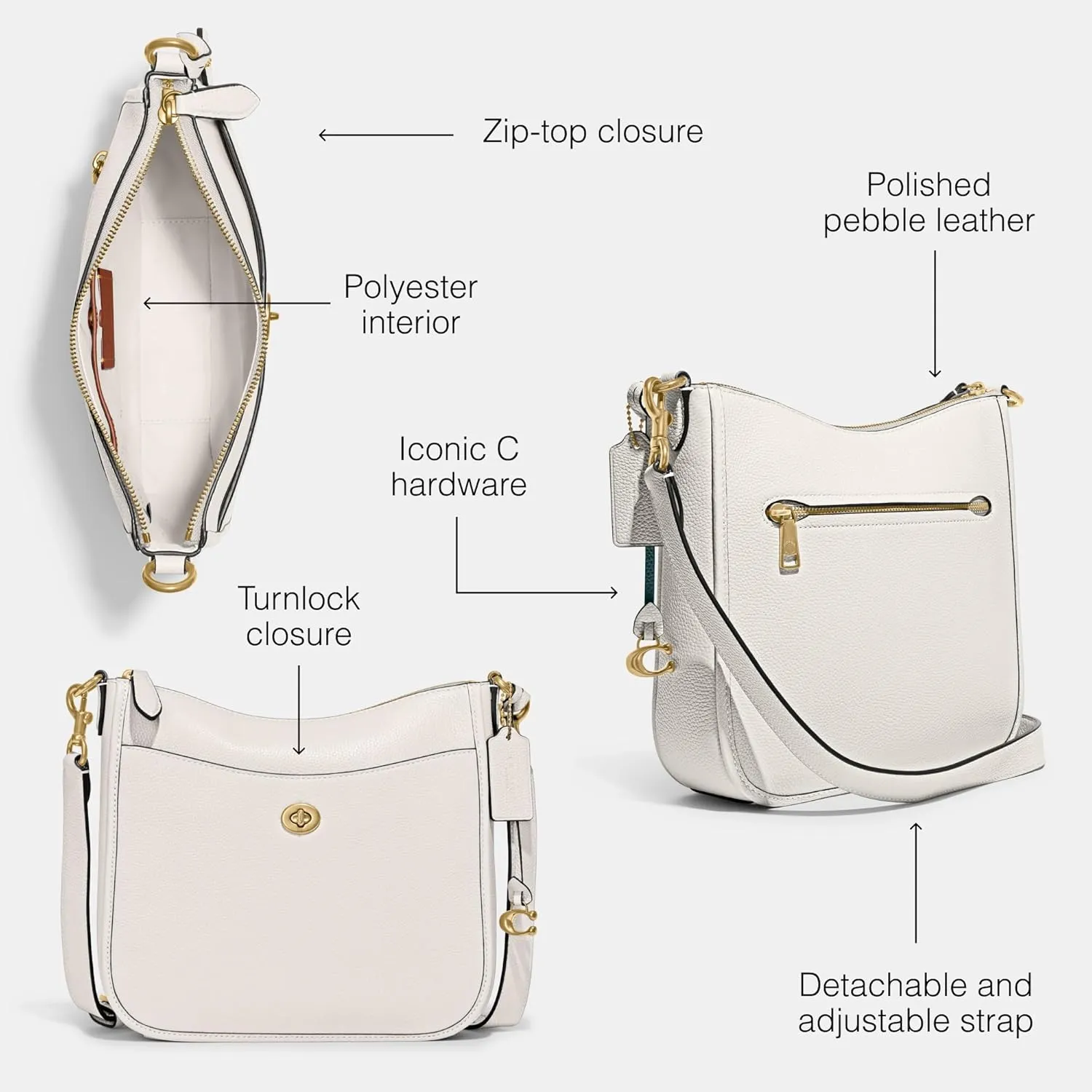 COACH Polished Pebble Leather Chaise Crossbody, Chalk, One Size