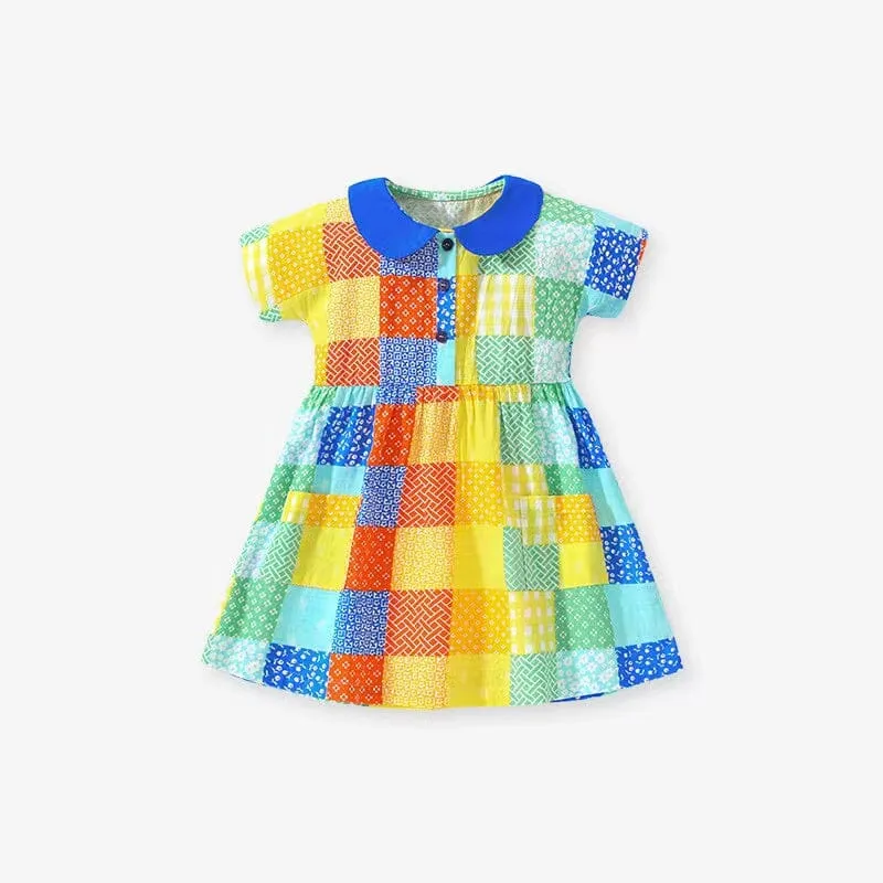 Colorful Floral Colorblock Short Sleeve Dress