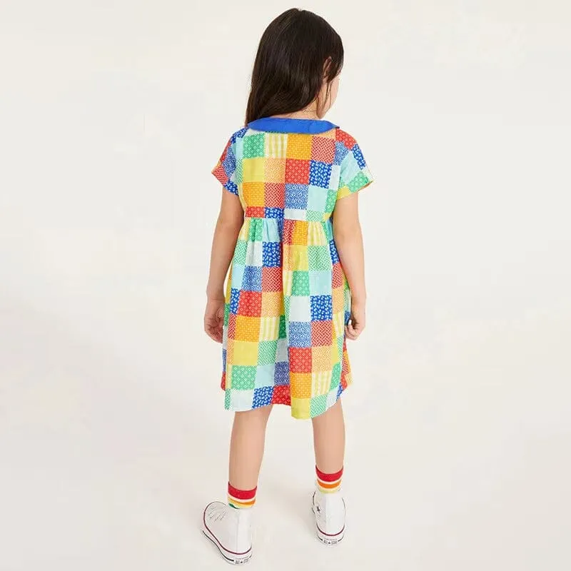 Colorful Floral Colorblock Short Sleeve Dress