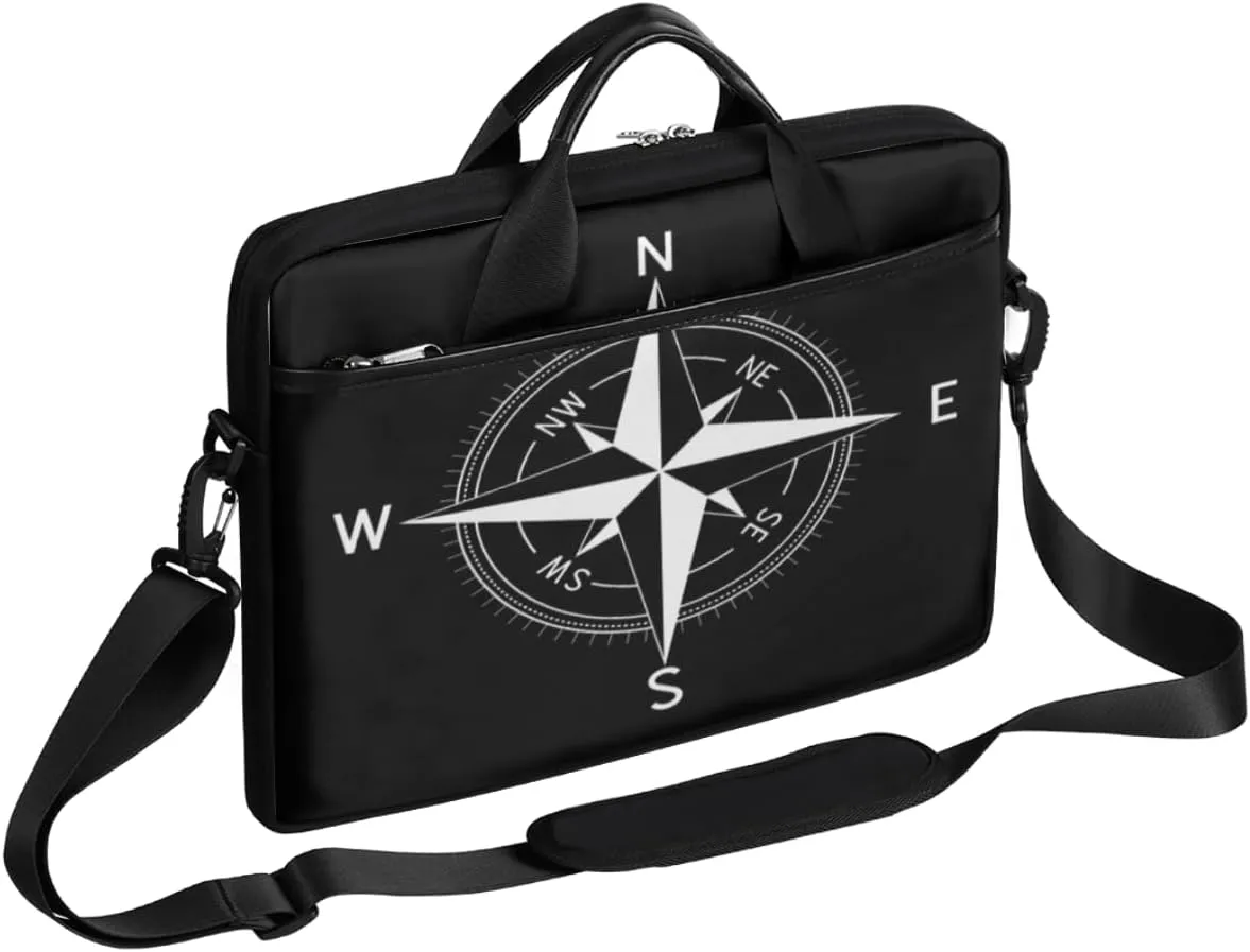 Compass Black White 15.6 Inch Laptop Case Slim Computer Bag for Men Women Laptop Carrying Case Messenger Shoulder Bag