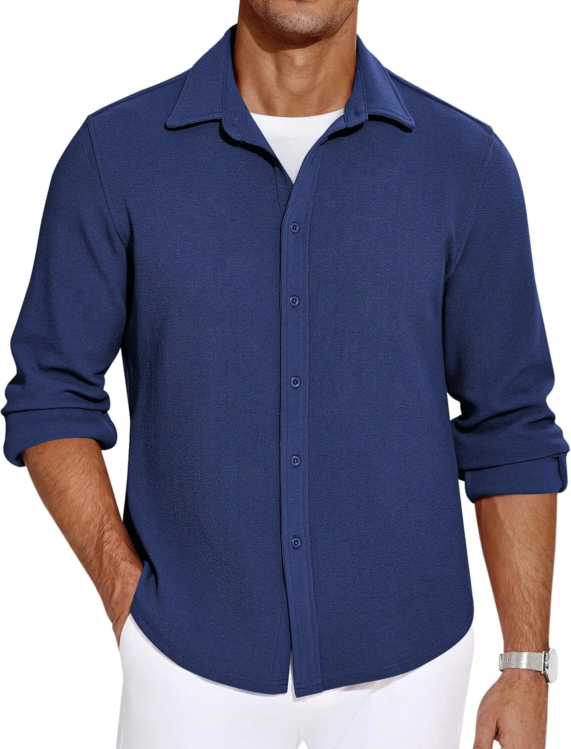 COOFANDY Mens Dress Shirts Long Sleeve Wrinkle Free Untucked Shirts Lightweight Button Down Shirt