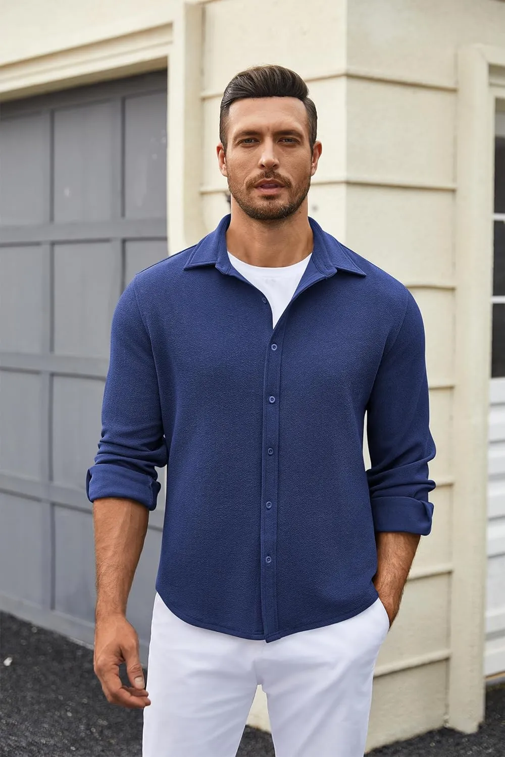 COOFANDY Mens Dress Shirts Long Sleeve Wrinkle Free Untucked Shirts Lightweight Button Down Shirt