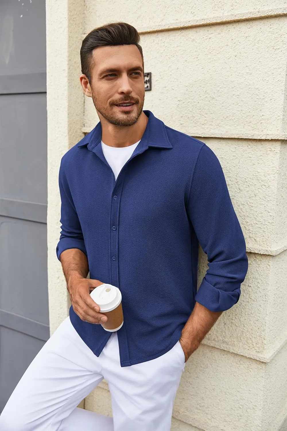 COOFANDY Mens Dress Shirts Long Sleeve Wrinkle Free Untucked Shirts Lightweight Button Down Shirt