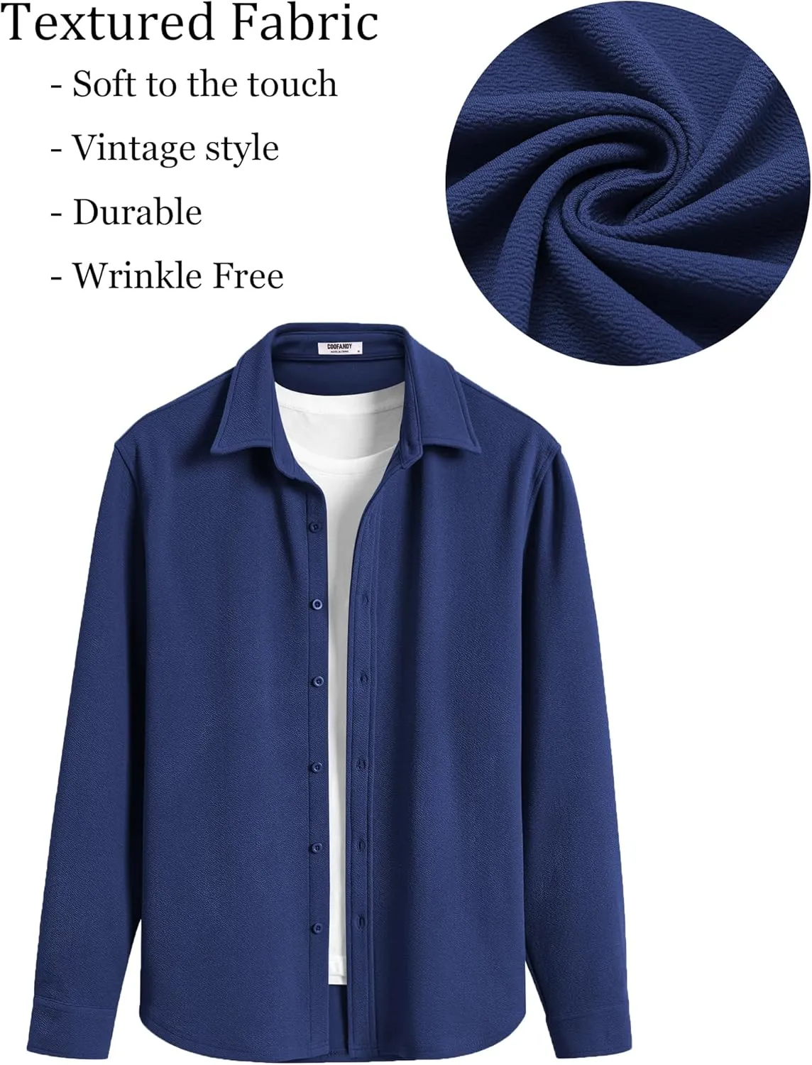 COOFANDY Mens Dress Shirts Long Sleeve Wrinkle Free Untucked Shirts Lightweight Button Down Shirt