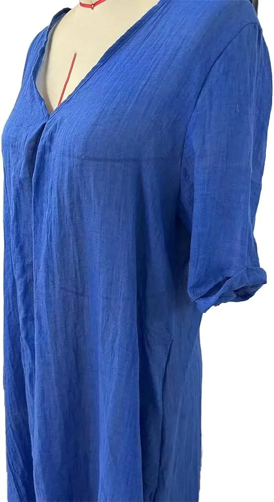 Cotton and Linen V-Neck Midi Dress, Frontaley Dresses, Linen Dresses for Women, Plus Size Cool Comfortable