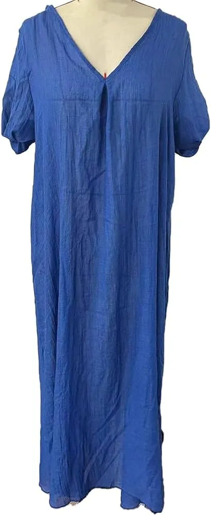 Cotton and Linen V-Neck Midi Dress, Frontaley Dresses, Linen Dresses for Women, Plus Size Cool Comfortable