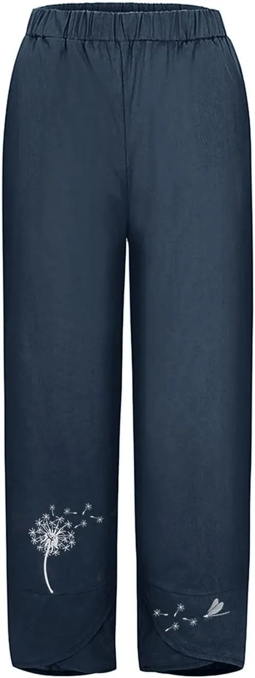 Cotton Joggers for Women Elastic High Waisted Straight Leg Pants Solid Color Summer Beach Comfortable Breathable Trousers
