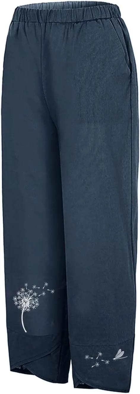 Cotton Joggers for Women Elastic High Waisted Straight Leg Pants Solid Color Summer Beach Comfortable Breathable Trousers