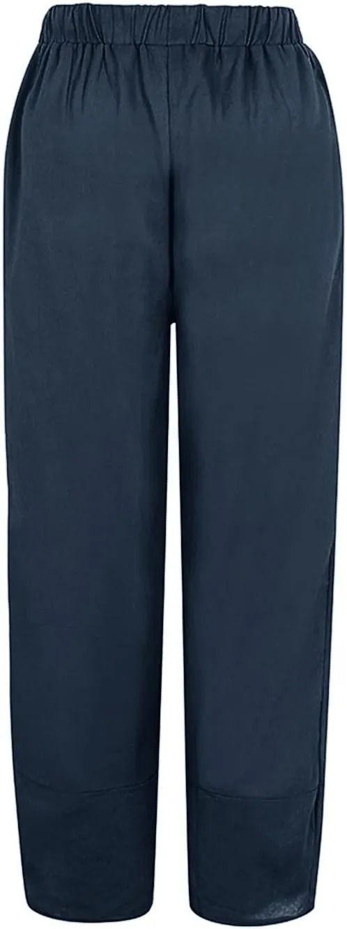 Cotton Joggers for Women Elastic High Waisted Straight Leg Pants Solid Color Summer Beach Comfortable Breathable Trousers