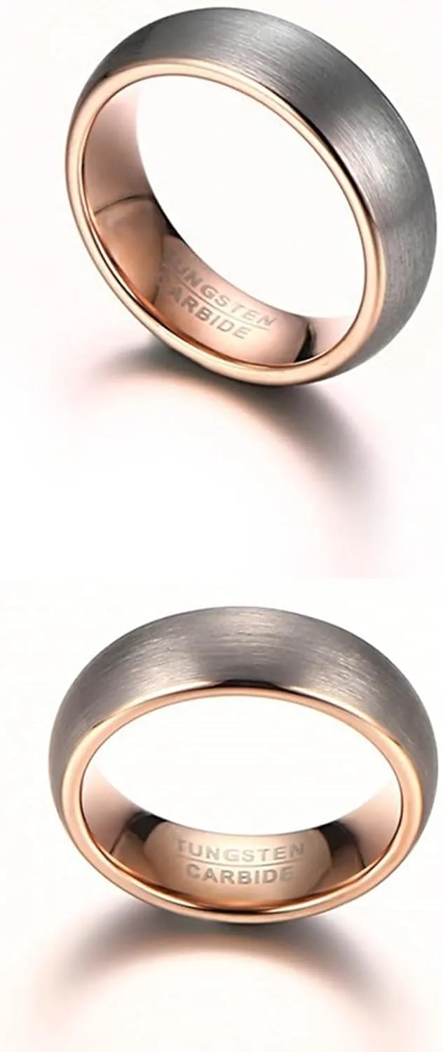 Couples Matching Rings Set, Wedding Rings Sets for Him and Her Tungsten Comfort Fit Brushed Ring Wide 6mm