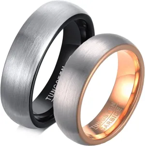 Couples Matching Rings Set, Wedding Rings Sets for Him and Her Tungsten Comfort Fit Brushed Ring Wide 6mm
