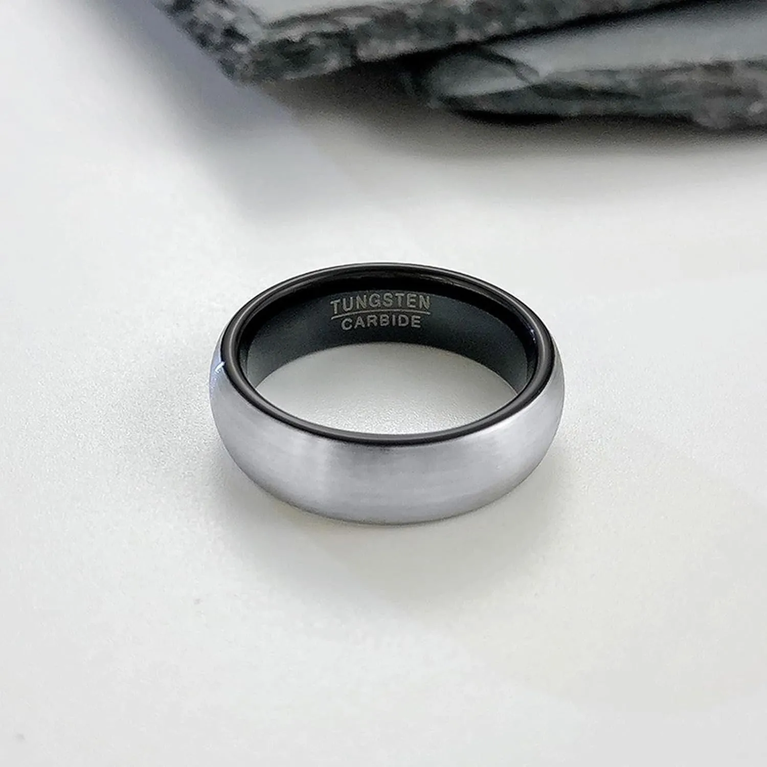 Couples Matching Rings Set, Wedding Rings Sets for Him and Her Tungsten Comfort Fit Brushed Ring Wide 6mm
