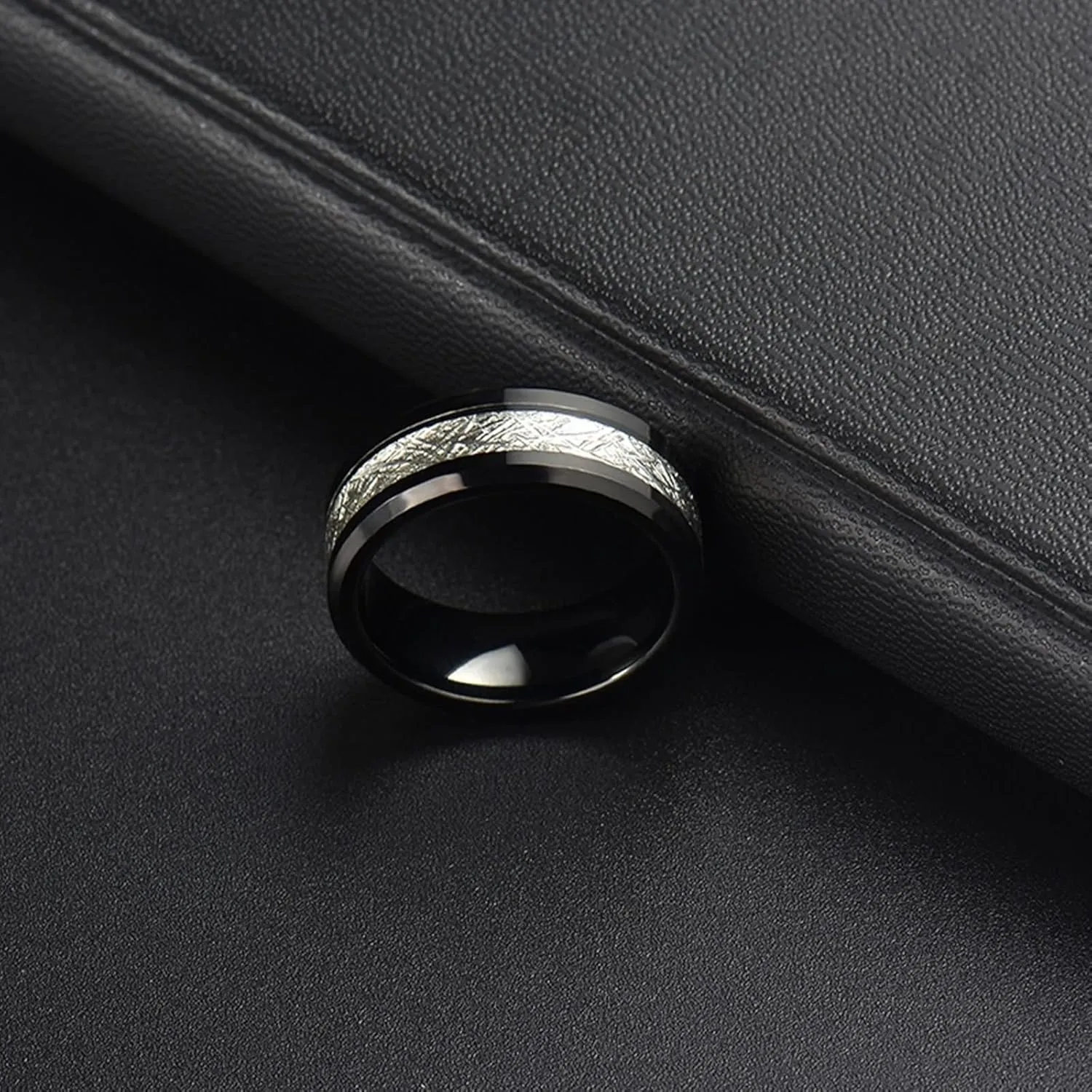 Couples Promise Rings Set, Tungsten Engagement Rings for Couples Set Comfort Fit 8mm Black Ring Inlay Silver Metal