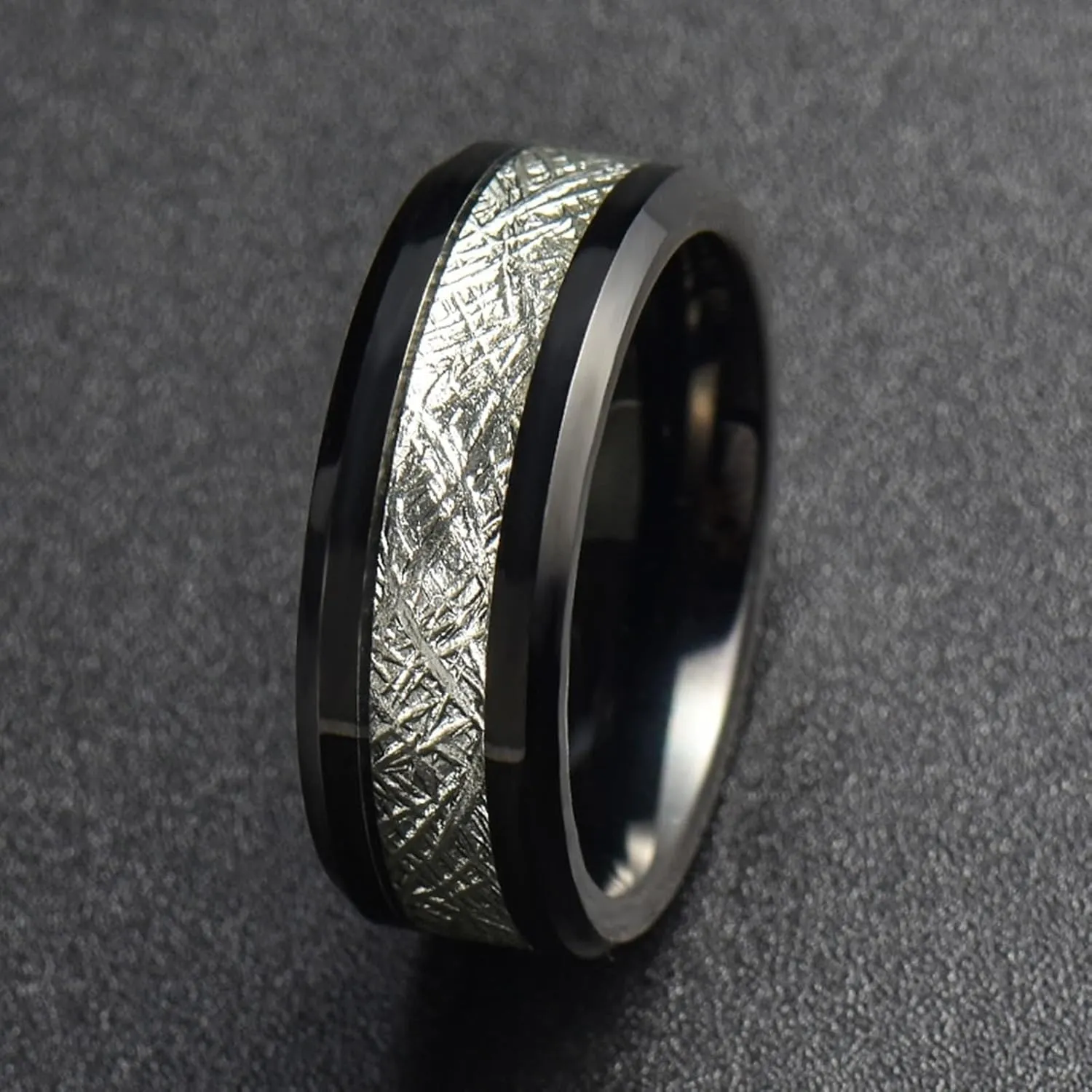 Couples Promise Rings Set, Tungsten Engagement Rings for Couples Set Comfort Fit 8mm Black Ring Inlay Silver Metal