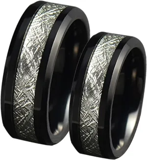 Couples Promise Rings Set, Tungsten Engagement Rings for Couples Set Comfort Fit 8mm Black Ring Inlay Silver Metal