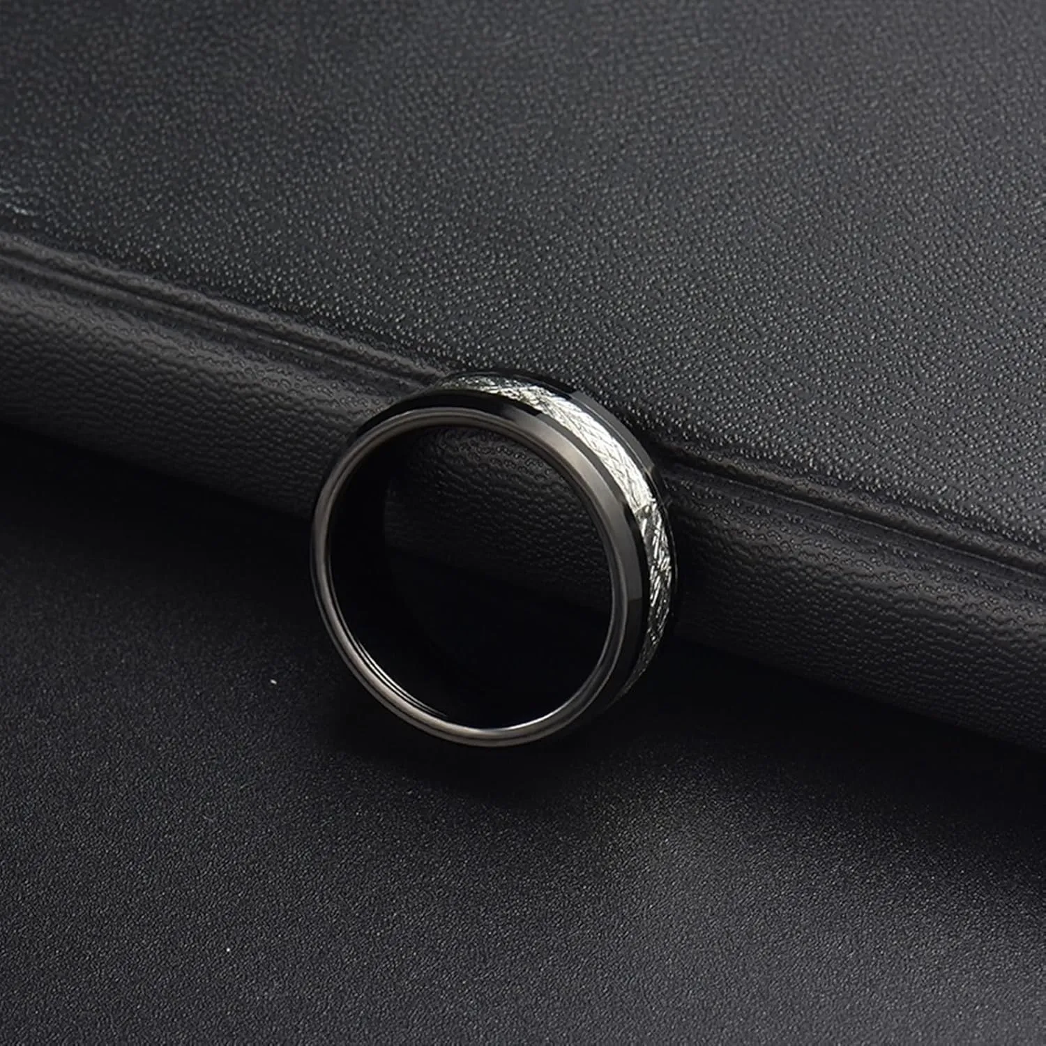 Couples Promise Rings Set, Tungsten Engagement Rings for Couples Set Comfort Fit 8mm Black Ring Inlay Silver Metal