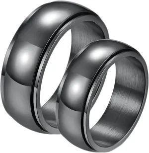 Couples Wedding Rings for Him and Her Set, Stainless Steel Couple Rings Set Promise Rings Comfort Fit 8mm Spinner Ring Black