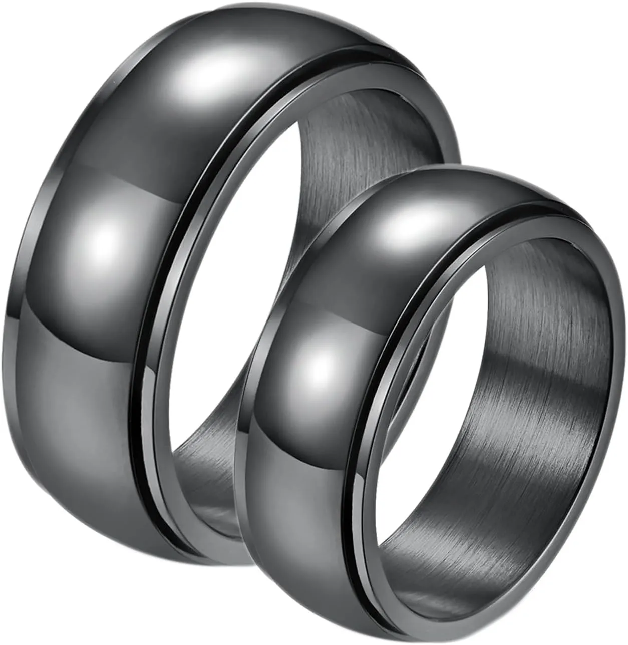 Couples Wedding Rings for Him and Her Set, Stainless Steel Couple Rings Set Promise Rings Comfort Fit 8mm Spinner Ring Black