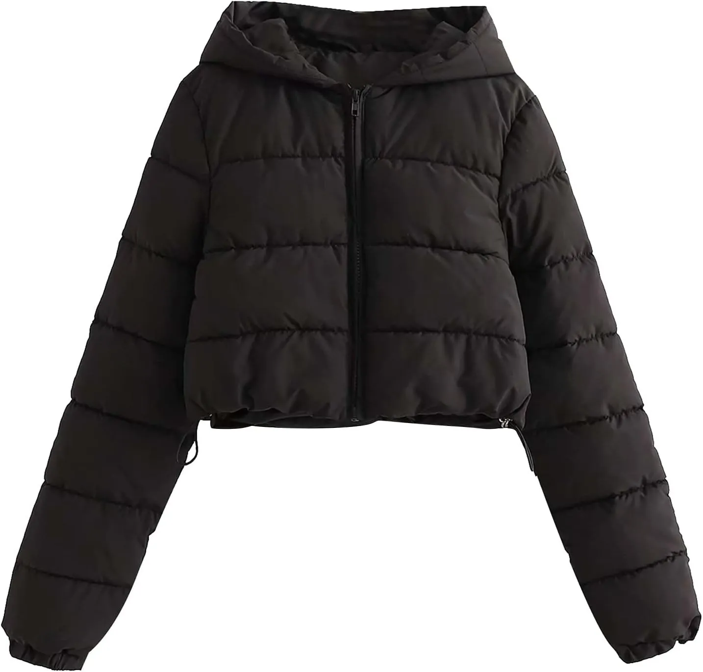 Cropped Jackets for Women Long Sleeve Slim Fit Thickened Down Jacket Winter Zip Up Solid Hooded Quilted Puffer Coat