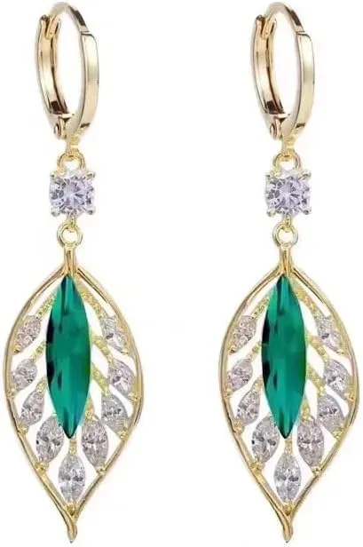 Crystal Teardrop Hollow Leaf Drop Dangle Earrings for Women 14K Rose Gold Plated Hypoallergenic Jewelry