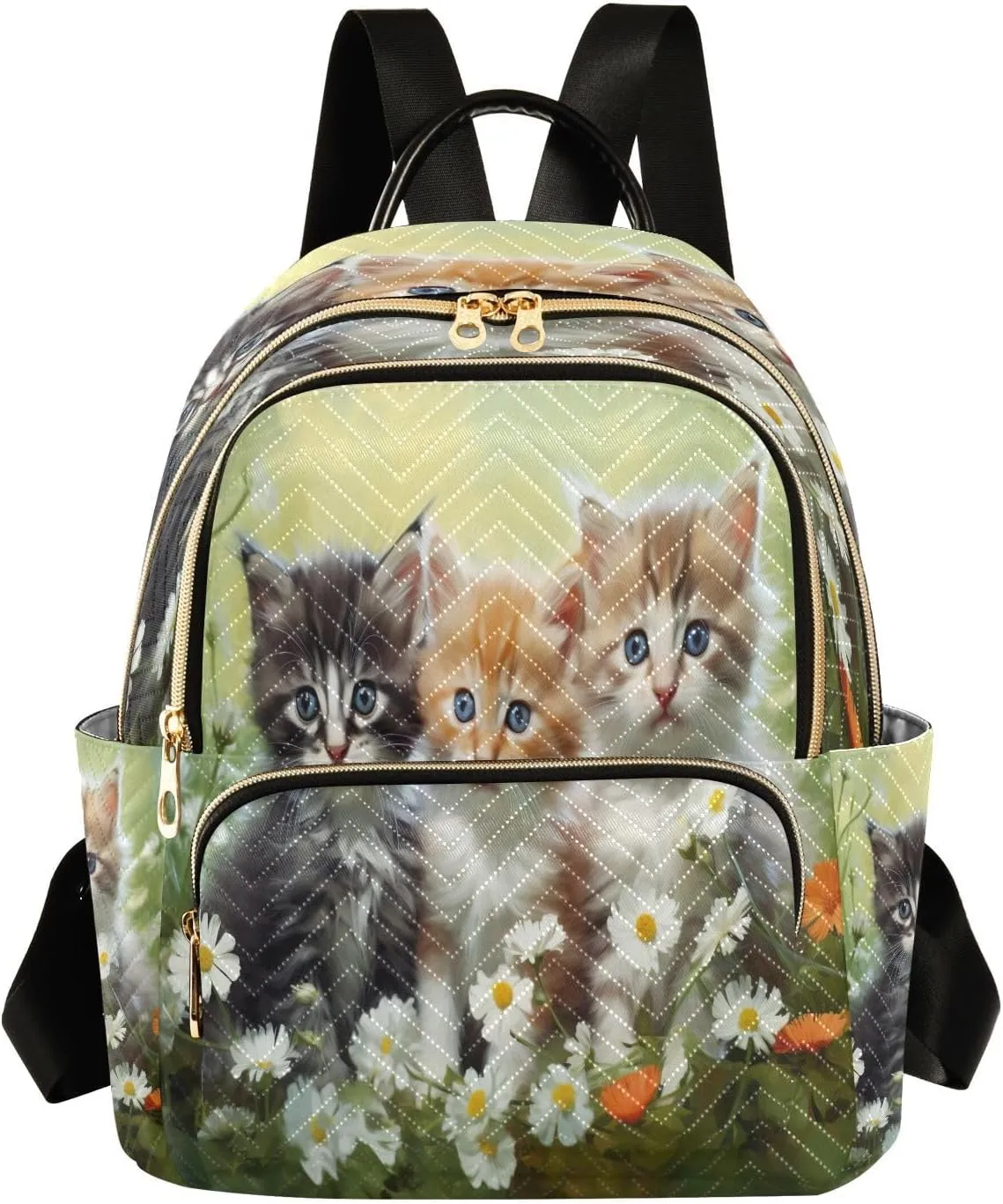 Cute Kittens Cats Flowers Mini Backpack for Women Small Backpack Purse for Girls Quilted Daypack for Work Travel Daily Laptop Fashion Back Pack Shoulder Purses Bags for Teens College Bookbag