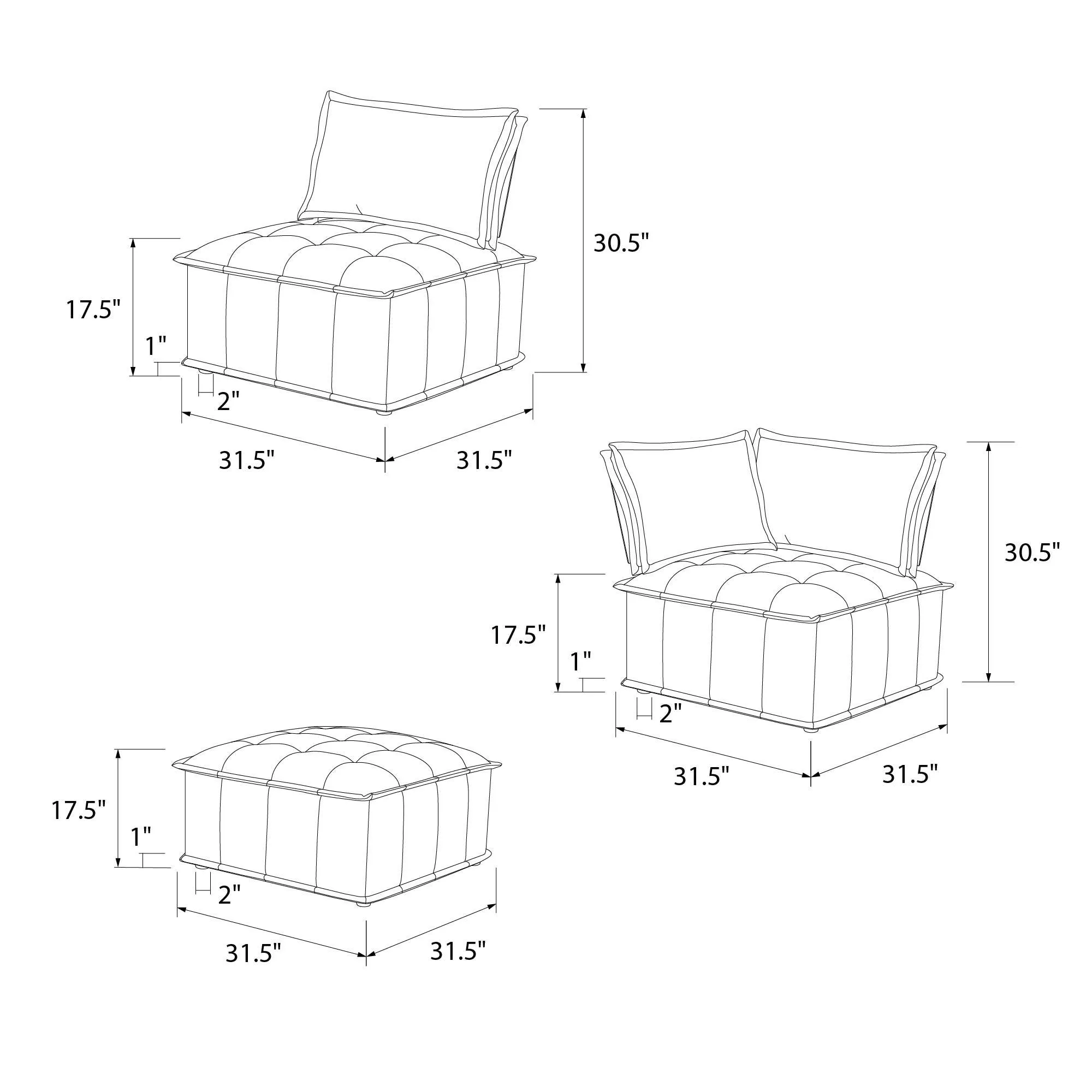 Darcy Armless Chair for Modular Sectional Sofa