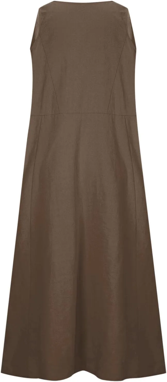Dresses for Women Cotton Linen Casual Sundress Vacation Beach Tank Flowy Trendy Dress with Pockets