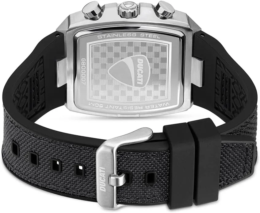 Ducati Mens Quartz Watch  Chronograph and Analog Features, Rectangular Case Design, Semi-Transparent Dial, Industrial Styling, Sport Dress Hybrid Timepiece for Daily and Casual Wear