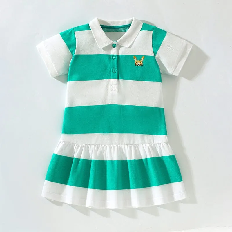 Embroidered Bunny Striped Polo Dress