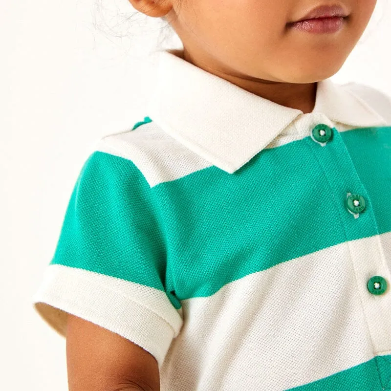 Embroidered Bunny Striped Polo Dress