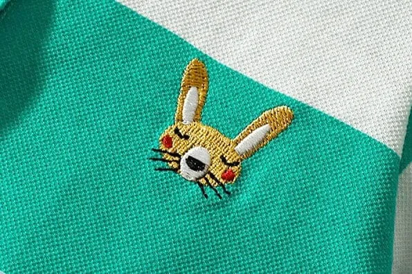Embroidered Bunny Striped Polo Dress