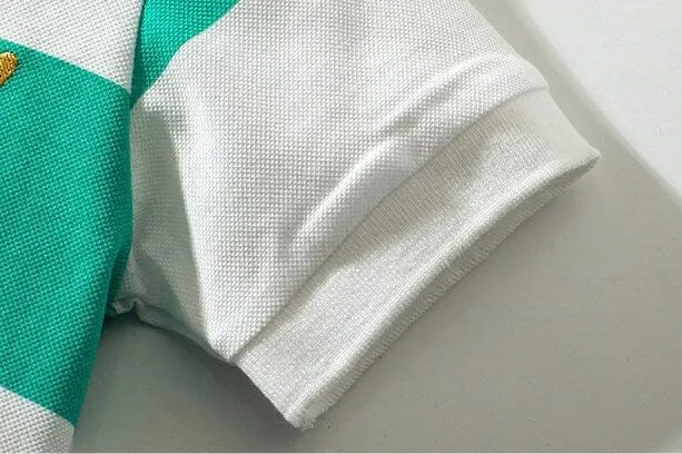 Embroidered Bunny Striped Polo Dress