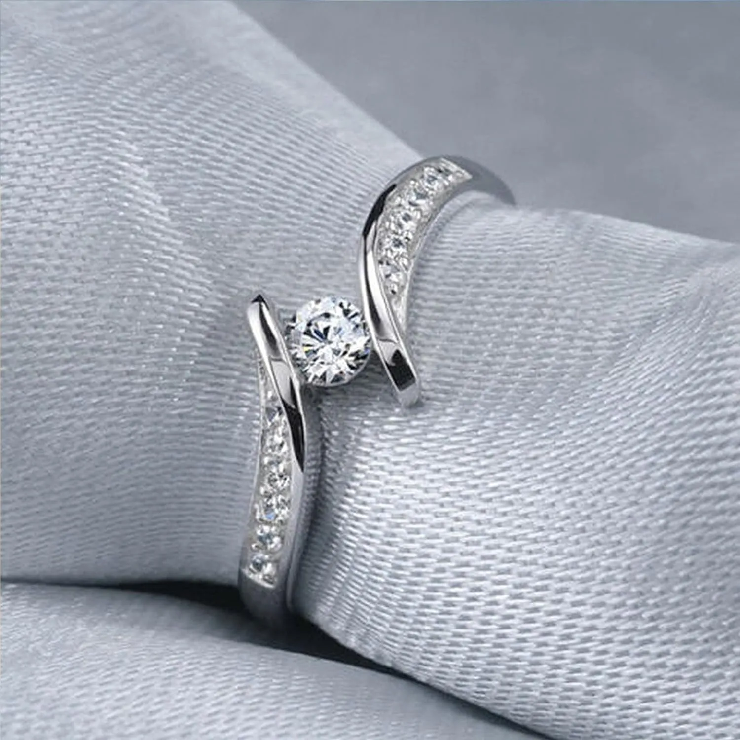 Engagement Anniversary Wedding Bands for Women,925 Sterling Silver Cubic Zirconia Adjustable Promise Marriage Rings for Her