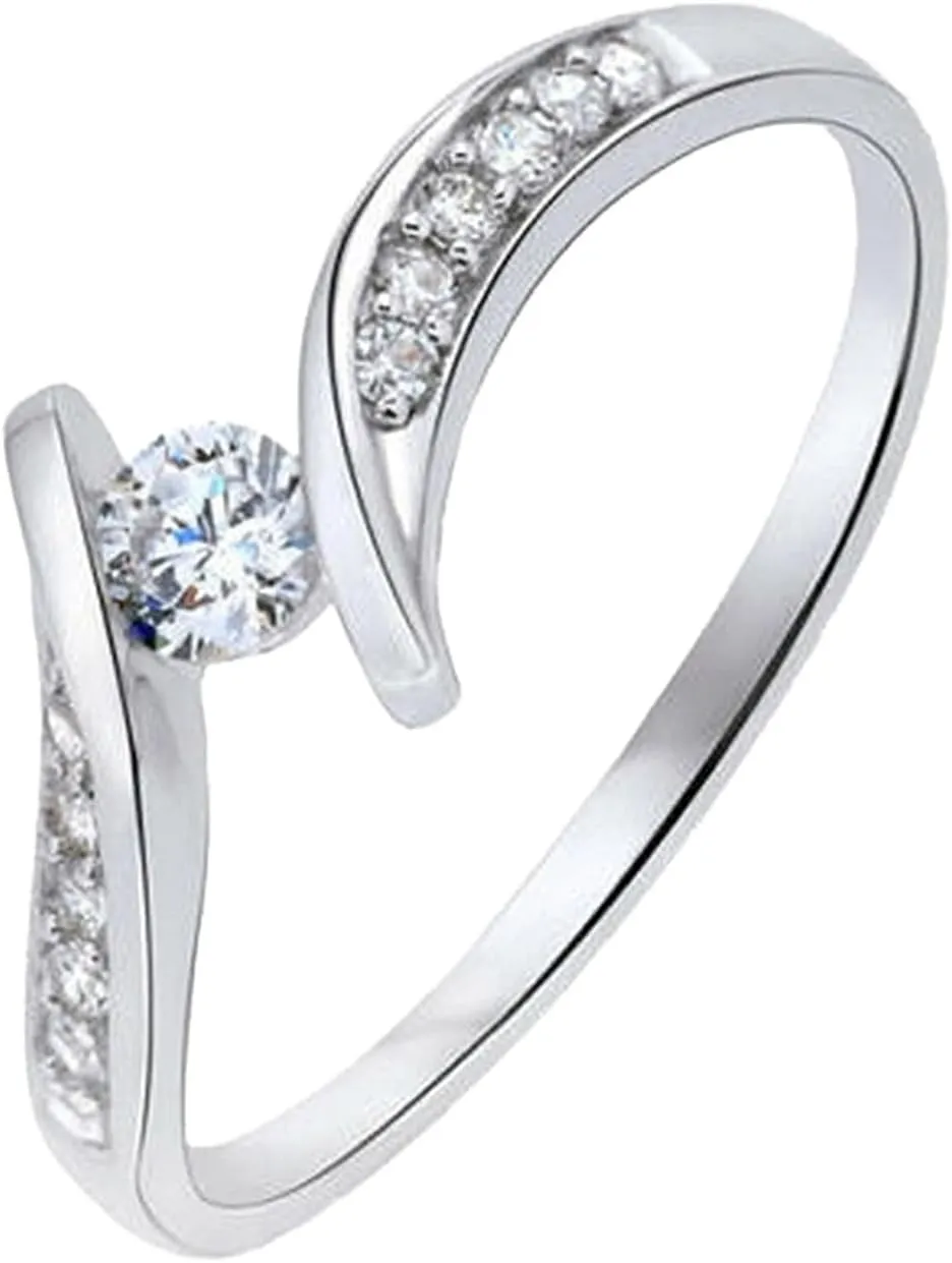 Engagement Anniversary Wedding Bands for Women,925 Sterling Silver Cubic Zirconia Adjustable Promise Marriage Rings for Her