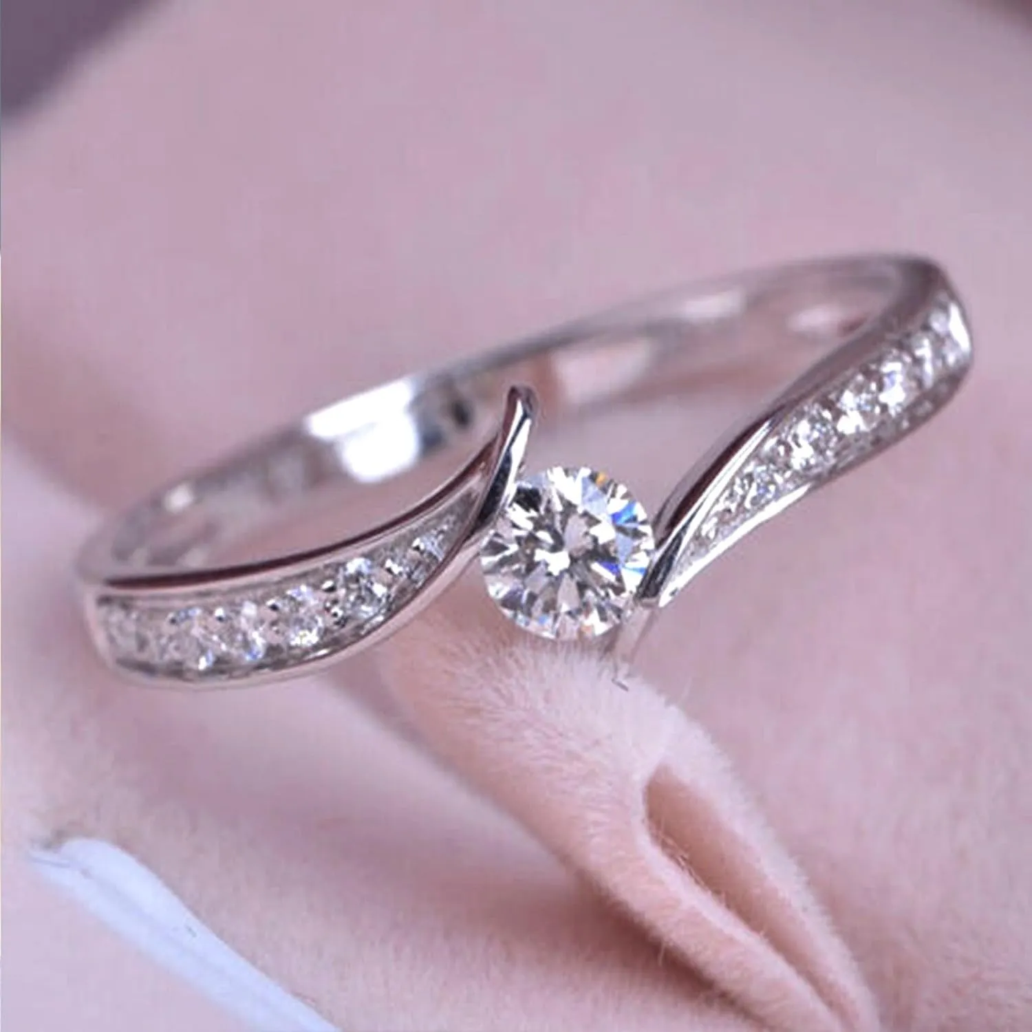 Engagement Anniversary Wedding Bands for Women,925 Sterling Silver Cubic Zirconia Adjustable Promise Marriage Rings for Her