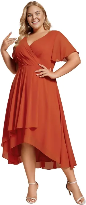 Ever-Pretty Women's A Line Curvy Pleated Chiffon Plus Size Semi Formal Dress