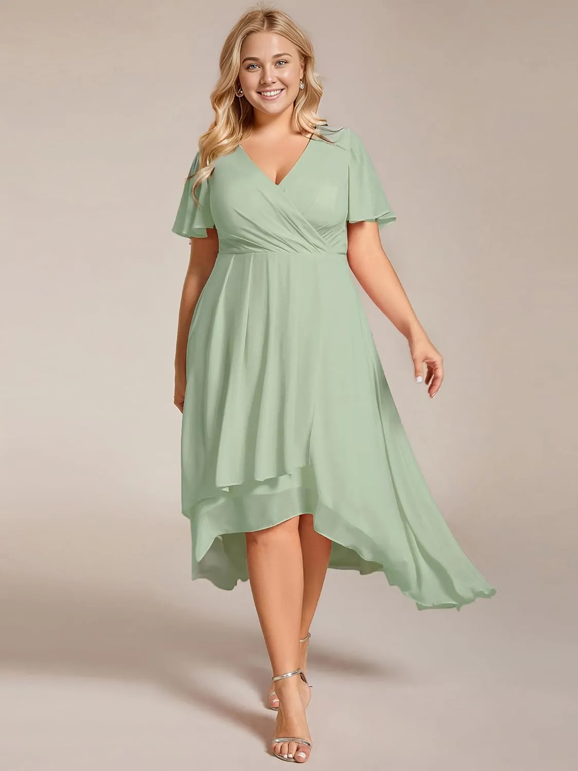 Ever-Pretty Women's A Line Curvy Pleated Chiffon Plus Size Semi Formal Dress