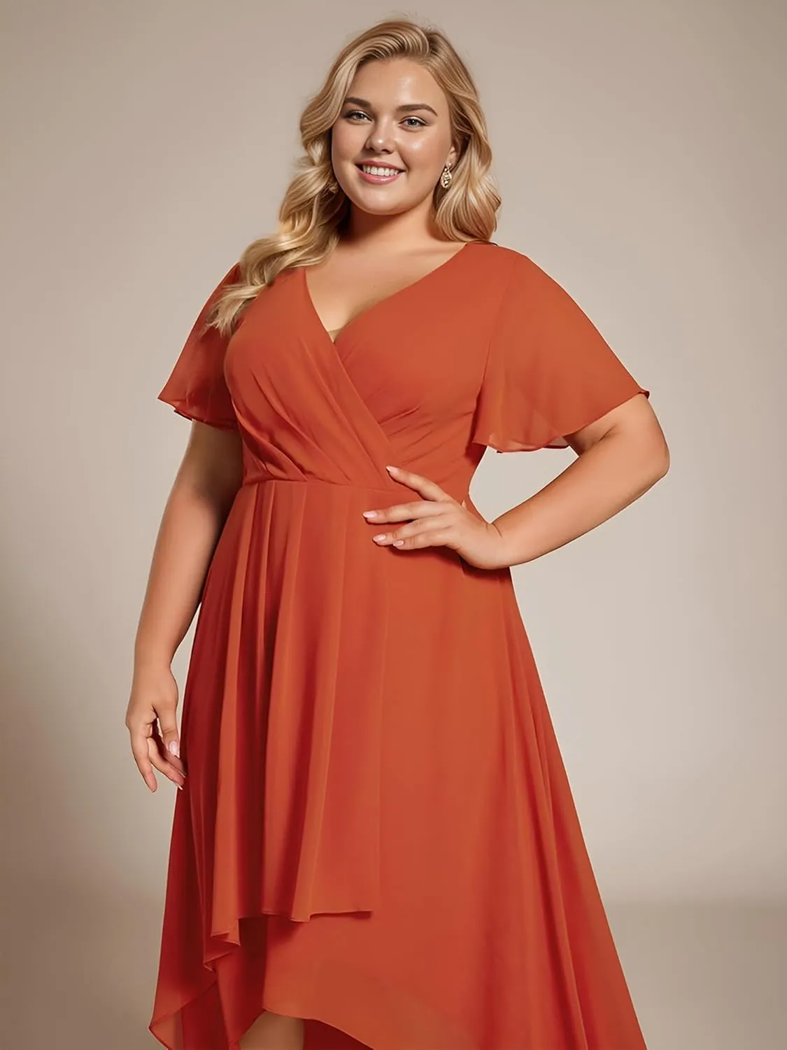 Ever-Pretty Women's A Line Curvy Pleated Chiffon Plus Size Semi Formal Dress