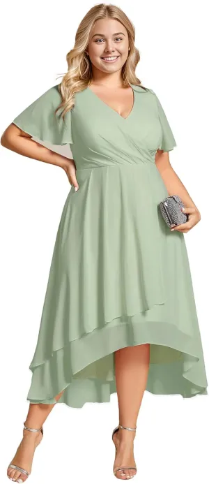 Ever-Pretty Women's A Line Curvy Pleated Chiffon Plus Size Semi Formal Dress