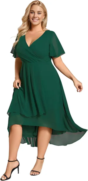 Ever-Pretty Women's A Line Curvy Pleated Chiffon Plus Size Semi Formal Dress