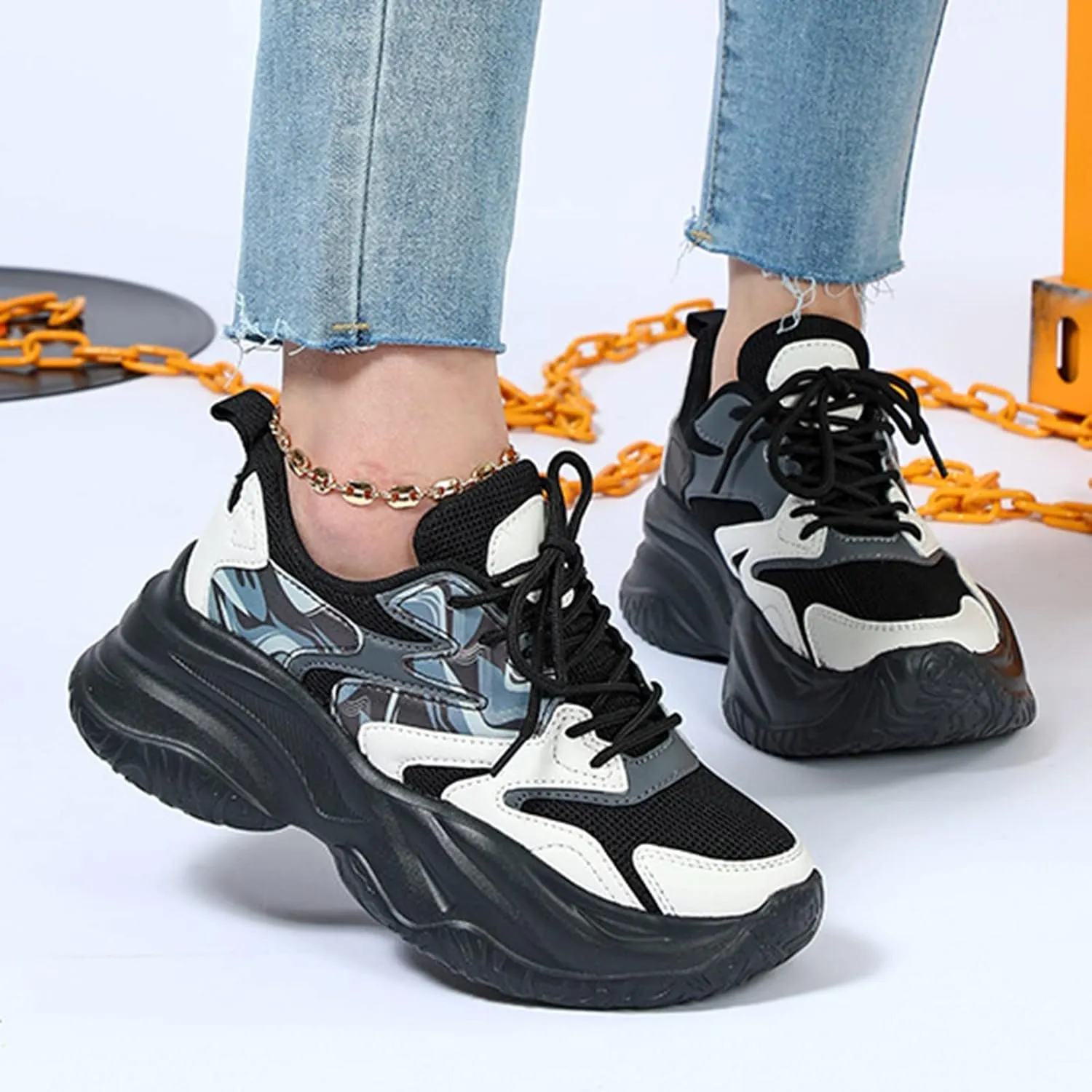 Fashion Sneakers for Women 2023 Black Platform Women's Navy Blue Slip On Flat Shoes Size 8 Women Shoes Sneakers Womens Black Wide Toe Sneakers Black Non Slip Work Shoes for Women Wide Feet