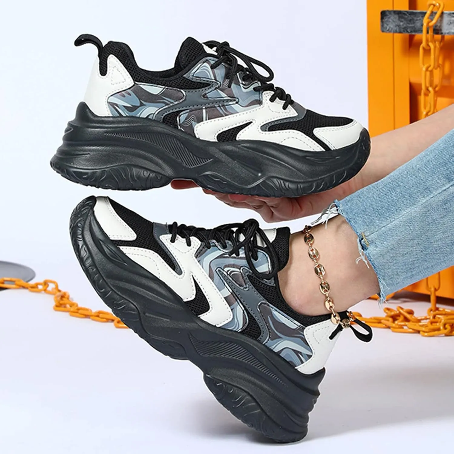 Fashion Sneakers for Women 2023 Black Platform Women's Navy Blue Slip On Flat Shoes Size 8 Women Shoes Sneakers Womens Black Wide Toe Sneakers Black Non Slip Work Shoes for Women Wide Feet