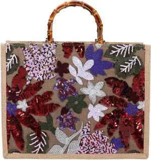 Floral Embroidery Sequin Beach Bag Women Macrame Basket Travel Straw Bag Shoulder Crossbody Purse Summer Tote Hobo Bags