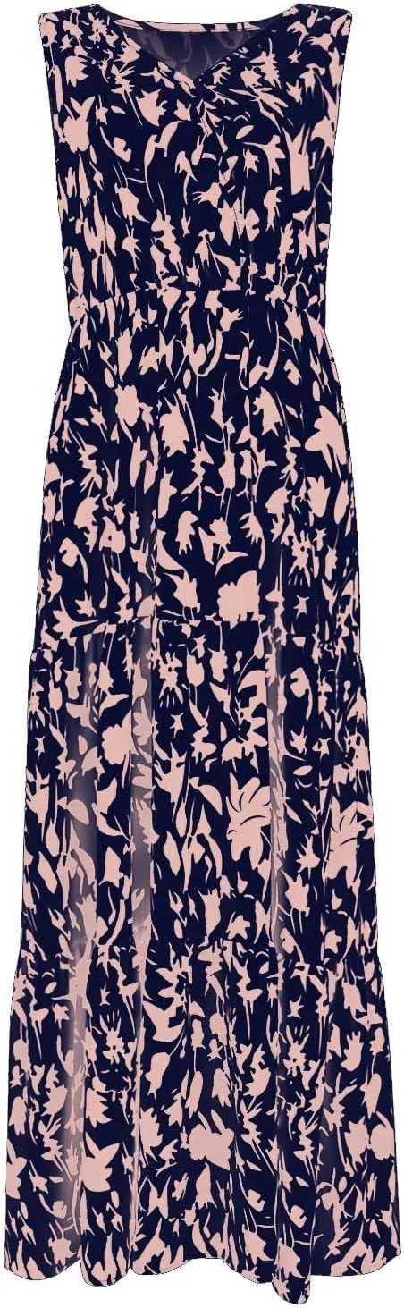 Floral Maxi Dresses for Women 2025 Flowy Sleeveless V Neck Wrap Dress Casual Summer Boho Beach Wedding Guest Dress