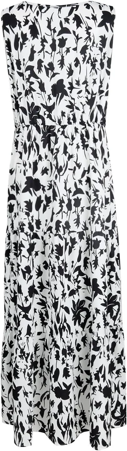 Floral Maxi Dresses for Women 2025 Flowy Sleeveless V Neck Wrap Dress Casual Summer Boho Beach Wedding Guest Dress