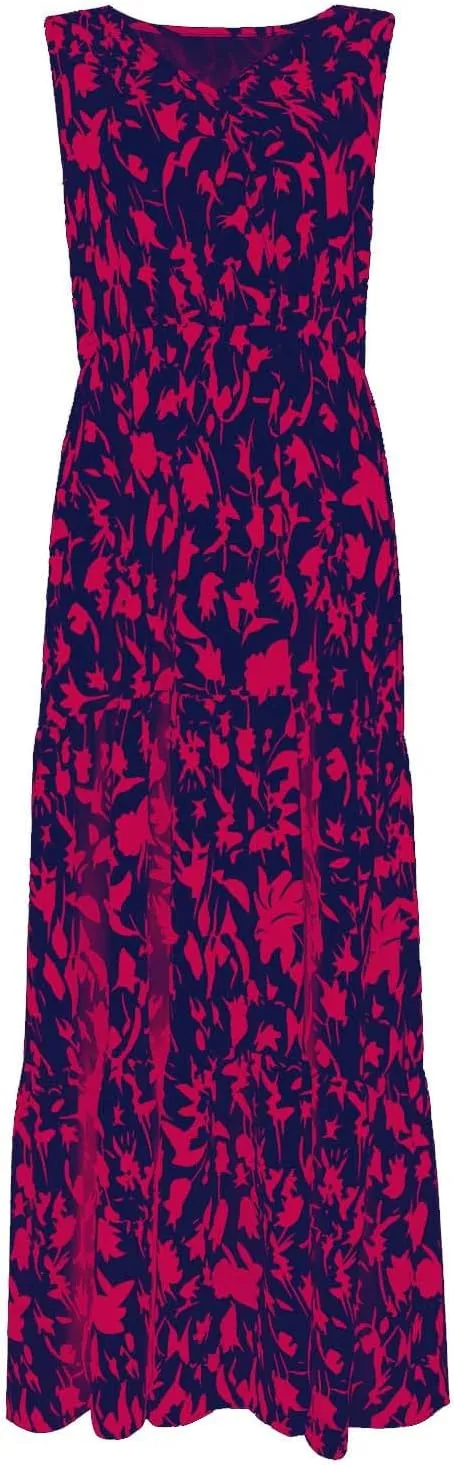 Floral Maxi Dresses for Women 2025 Flowy Sleeveless V Neck Wrap Dress Casual Summer Boho Beach Wedding Guest Dress