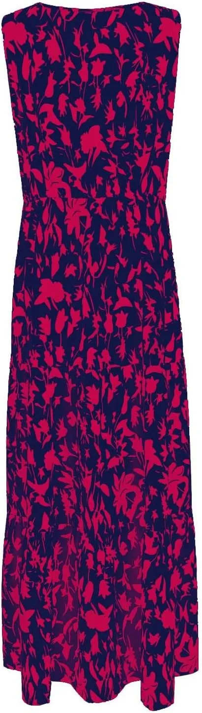 Floral Maxi Dresses for Women 2025 Flowy Sleeveless V Neck Wrap Dress Casual Summer Boho Beach Wedding Guest Dress