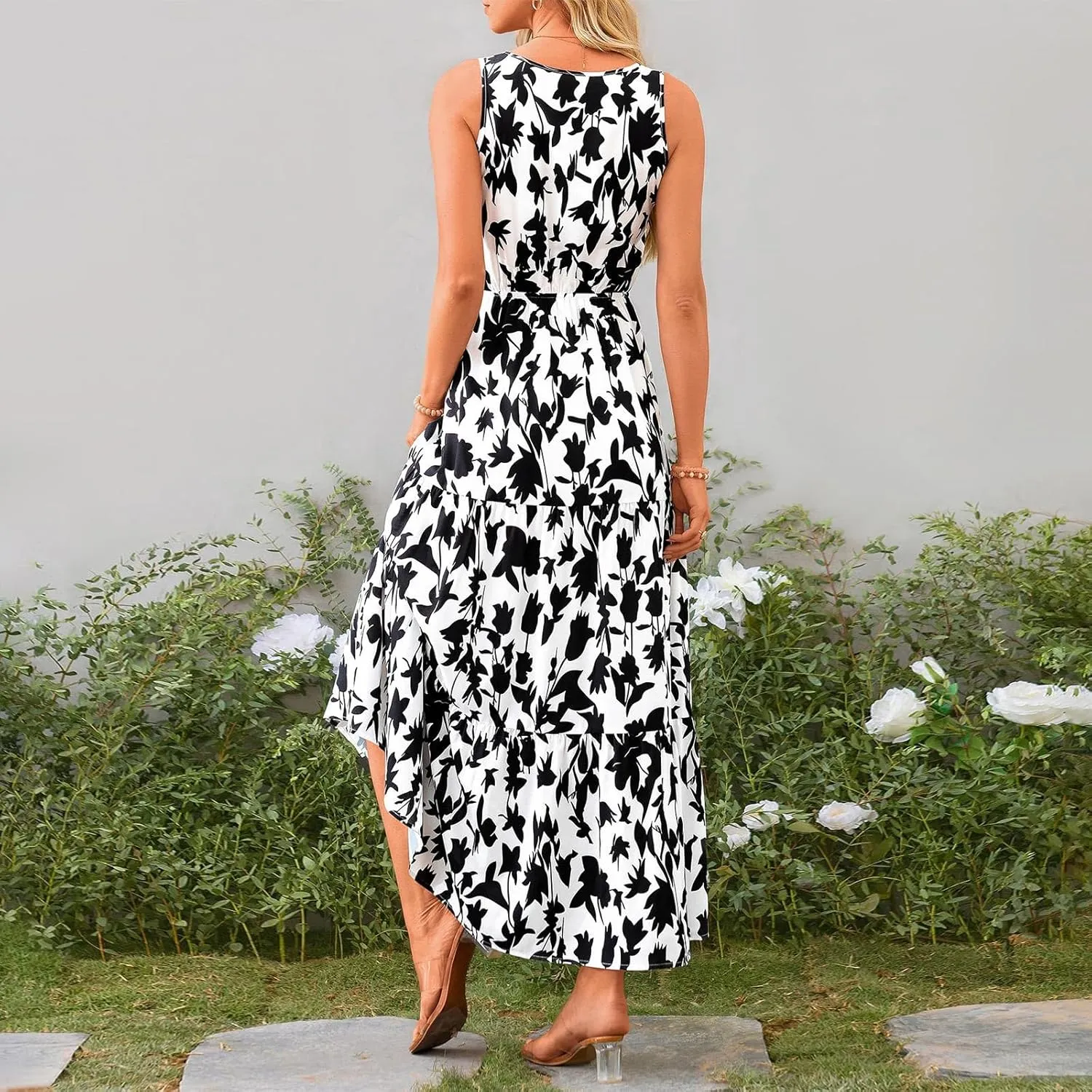 Floral Maxi Dresses for Women 2025 Flowy Sleeveless V Neck Wrap Dress Casual Summer Boho Beach Wedding Guest Dress