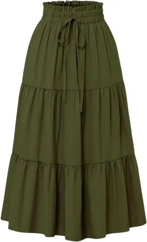 Floral Maxi Skirts for Women 2025 Summer Comfy Tiered Elastic High Waisted Vacation A-Line Flowy Swing Long Skirts
