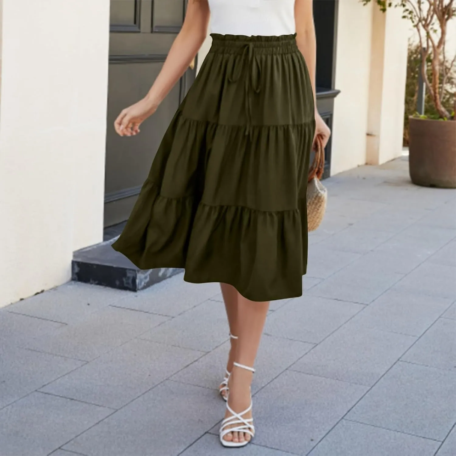 Floral Maxi Skirts for Women 2025 Summer Comfy Tiered Elastic High Waisted Vacation A-Line Flowy Swing Long Skirts
